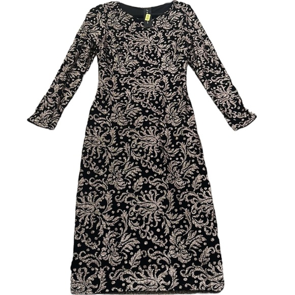 Betsy Adam black shimmer metallic midi dress12 weddingdark romantic mob wife